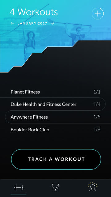screenshot of workouts page